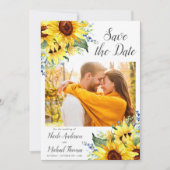 Elegant Waterverf Sunflower Foto Save the Date (Voorkant)