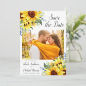 Elegant Waterverf Sunflower Foto Save the Date (Staand voorkant)
