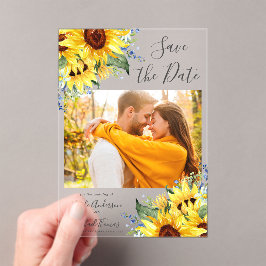 Elegant Waterverf Sunflower Foto Save the Date Acryl Uitnodigingen