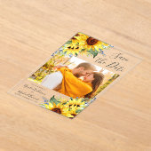 Elegant Waterverf Sunflower Foto Save the Date Acryl Uitnodigingen (Laagn)