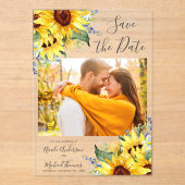 Elegant Waterverf Sunflower Foto Save the Date Acryl Uitnodigingen (Voorkant)