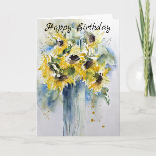 Elegant Waterverf Sunflower Happy Birthday Kaart