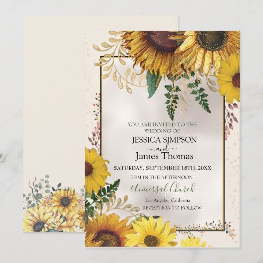 Elegant Waterverf Sunflower Kaart (Voorkant / Achterkant)