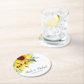 Elegant Waterverf Sunflower Personalized Wedding Ronde Kartonnen Onderzetter (Insitu)