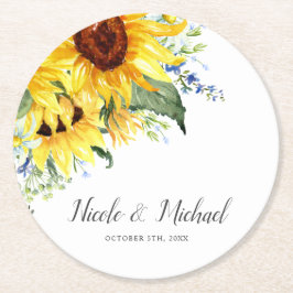 Elegant Waterverf Sunflower Personalized Wedding Ronde Kartonnen Onderzetter