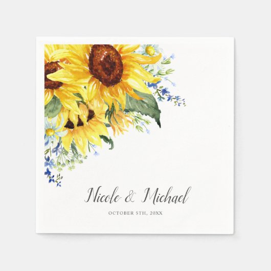 Elegant Waterverf Sunflower Personalized Wedding Servet (Voorkant)