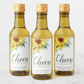 Elegant Waterverf Sunflower Personalized Wedding Wijn Etiket (Flessen)