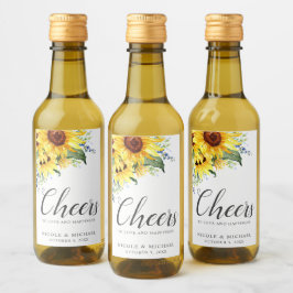 Elegant Waterverf Sunflower Personalized Wedding Wijn Etiket