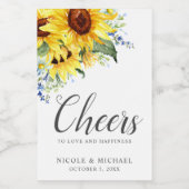 Elegant Waterverf Sunflower Personalized Wedding Wijn Etiket (Enkel label)
