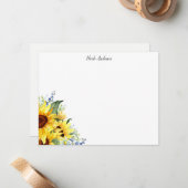 Elegant Waterverf Sunflower Persoonlijk Notitiekaartje (Voorkant / Achterkant in situ)