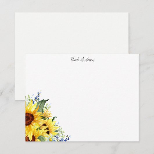 Elegant Waterverf Sunflower Persoonlijk Notitiekaartje (Voorkant / Achterkant)