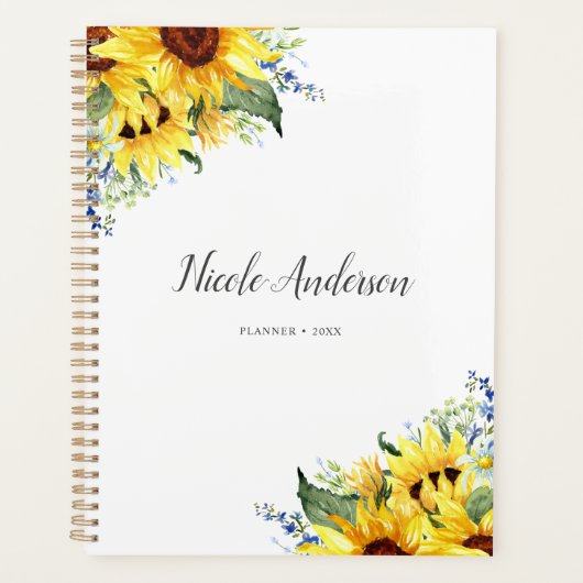 Elegant Waterverf Sunflower Persoonlijk Planner (Voorkant)