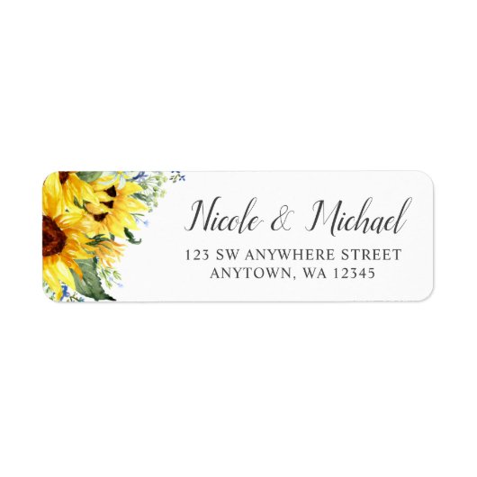 Elegant Waterverf Sunflower Return Address Etiket (Voorkant)