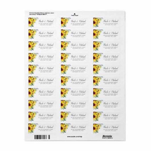Elegant Waterverf Sunflower Return Address Etiket (Full Sheet)