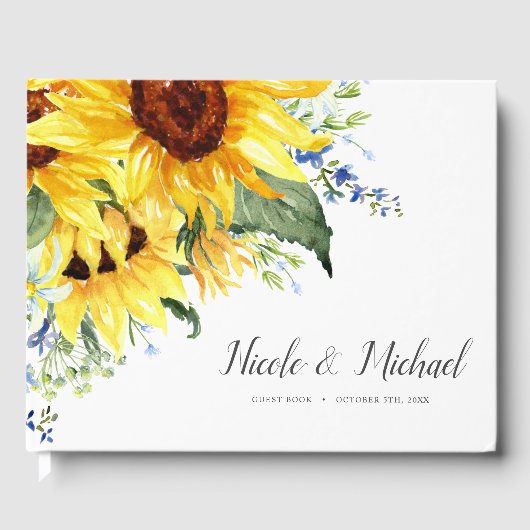 Elegant Waterverf Sunflower Weddenschap Gastenboek (Voorkant)