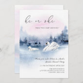 Elegant Waterverf Swans Bird Gender onthulling Inv Kaart (Voorkant / Achterkant)