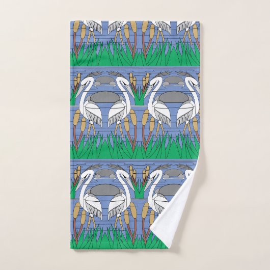 Elegant Waterverf Swans Natuur Greenery Graphics Bad Handdoek (Handdoek)