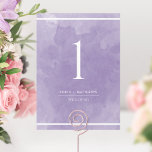 Elegant Waterverf tabel nummer<br><div class="desc">Help uw gasten hun lijst met dit elegante de lijstaantal van de lavender waterverf vinden. Dubbele kaarten. Voortreffelijke waterverf wasachtergrond en witte tekst. NOTA: te plaatsen gelieve een individuele orde voor elk lijstaantal u wenst (d.w.z. voor een gebeurtenis met drie lijsten, zou u met lijst nummer één moeten plaatsen en...</div>