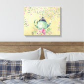 Elegant Waterverf Teapot and Flowers Gold Canvas Afdruk (Insitu (Slaapkamer))