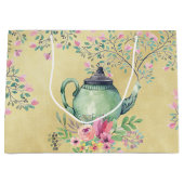 Elegant Waterverf Teapot and Flowers Gold Groot Cadeauzakje (Voorkant)
