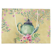 Elegant Waterverf Teapot and Flowers Gold Groot Cadeauzakje (Achterkant)