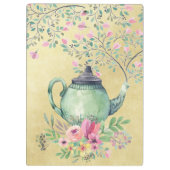 Elegant Waterverf Teapot and Flowers Gold Klembord (Achterkant)