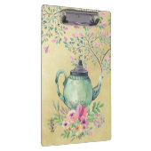 Elegant Waterverf Teapot and Flowers Gold Klembord (Rechts)