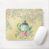 Elegant Waterverf Teapot and Flowers Gold Muismat (Met muis)