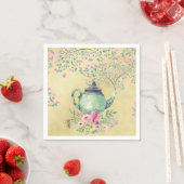 Elegant Waterverf Teapot and Flowers Gold Servetten (Insitu)