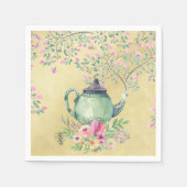 Elegant Waterverf Teapot and Flowers Gold Servetten (Voorkant)