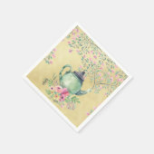 Elegant Waterverf Teapot and Flowers Gold Servetten (Hoek)