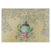 Elegant Waterverf Teapot and Flowers Gold Snijplank (Voorkant)