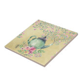 Elegant Waterverf Teapot and Flowers Gold Tegeltje (Zijkant)