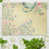 Elegant Waterverf Teapot and Flowers Gold Theedoek (Gevouwen)