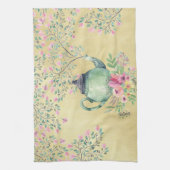 Elegant Waterverf Teapot and Flowers Gold Theedoek (Verticaal)