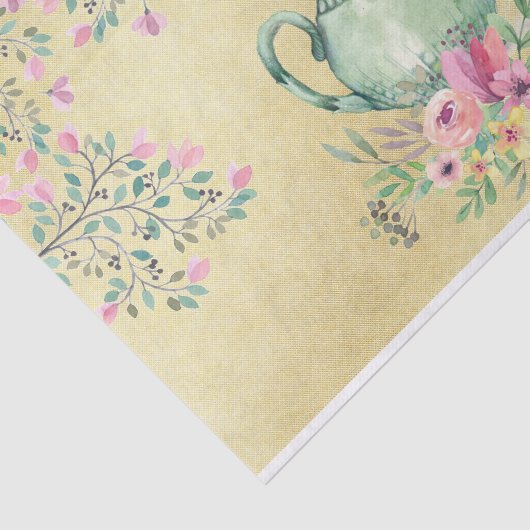 Elegant Waterverf Teapot and Flowers Gold Tissuepapier (Detail)