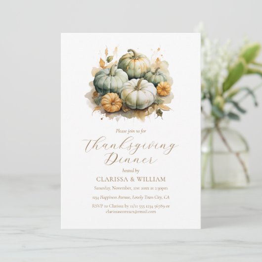 Elegant Waterverf Thanksgiving Diner Kaart (Staand voorkant)