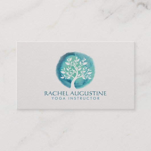 Elegant Waterverf Tree Yoga Meditation Instructor Visitekaartje (Voorkant)