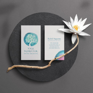 Elegant Waterverf Tree Yoga Meditation Instructor Visitekaartje
