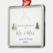 Elegant Waterverf Trees eerste kersthuwelijk Metalen Ornament (Links)