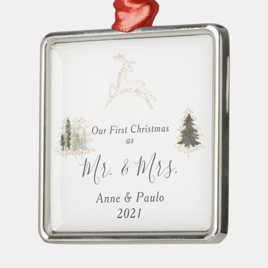 Elegant Waterverf Trees eerste kersthuwelijk Metalen Ornament (Links)