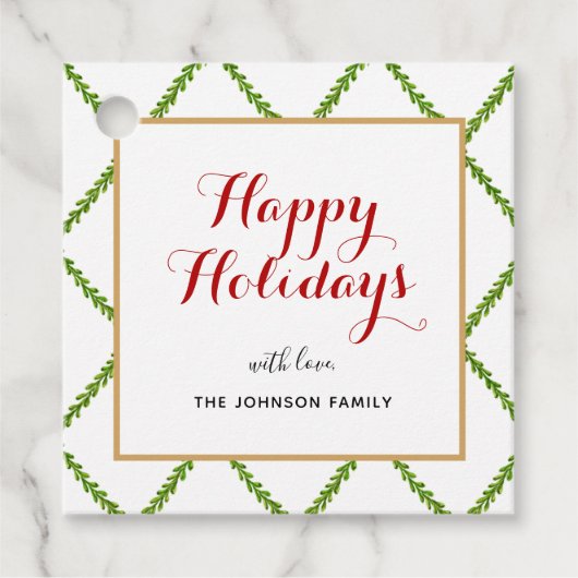 Elegant waterverf Trellis Happy Holiday plein Bedankjes Labels (Voorkant)