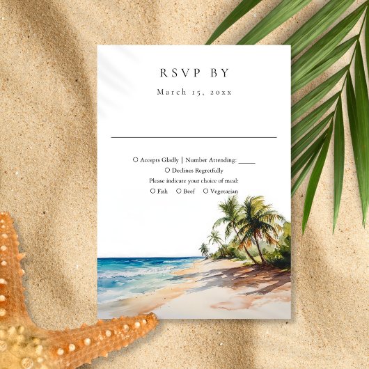 Elegant Waterverf Tropical Beach Wedding RSVP Kaartje