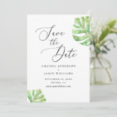 Elegant waterverf tropical monstera bruiloft save the date (Staand voorkant)
