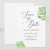 Elegant waterverf tropical monstera bruiloft save the date (Voorkant / Achterkant)
