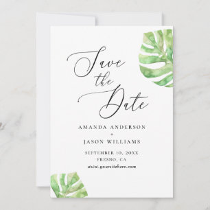 Elegant waterverf tropical monstera bruiloft save the date