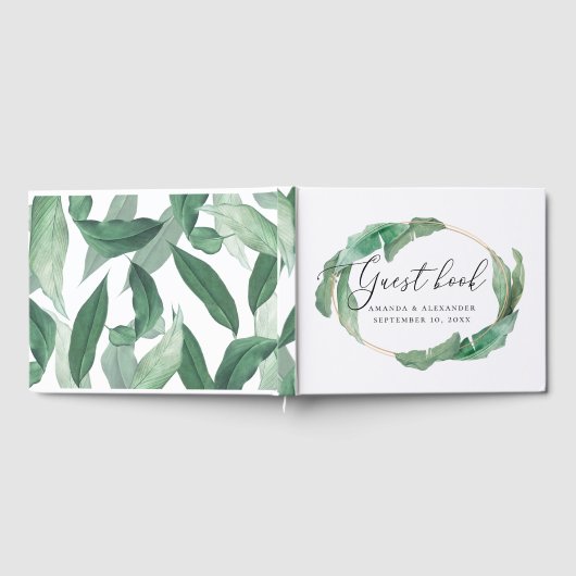 Elegant waterverf tropisch groen huwelijk gastenboek (Volledig)