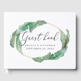 Elegant waterverf tropisch groen huwelijk gastenboek