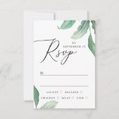 Elegant waterverf tropisch groen huwelijk RSVP kaartje (Voorkant)