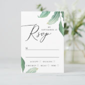 Elegant waterverf tropisch groen huwelijk RSVP kaartje (Staand voorkant)